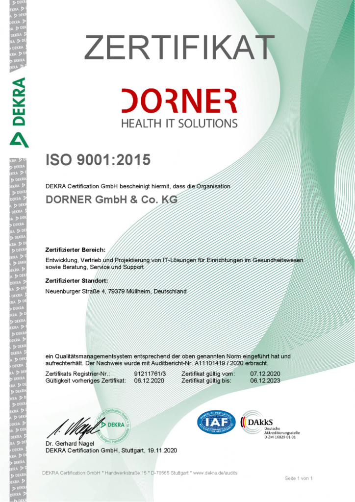 DORNER Zertifikat ISO 9001:2015
